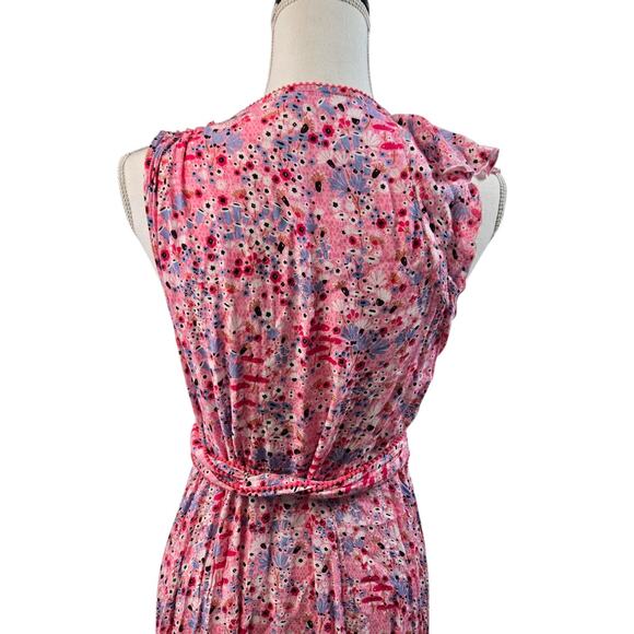 Poupette St Barth Long Maxi Wrap Dress Pink Floral Sleeveless Resort Wear Medium - Picture 5 of 9